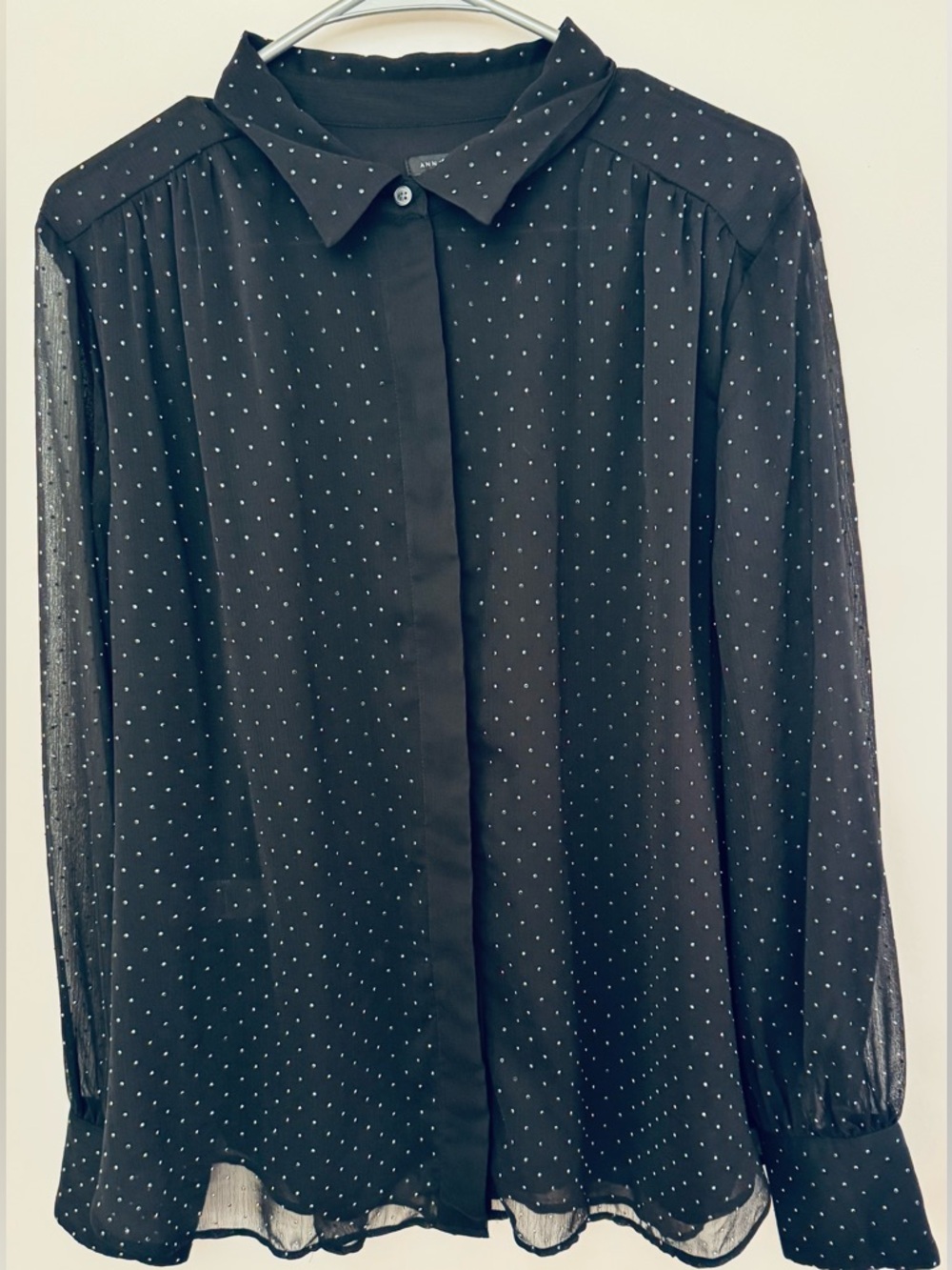 Ann Taylor Rhinestone Embellished Black Blouse